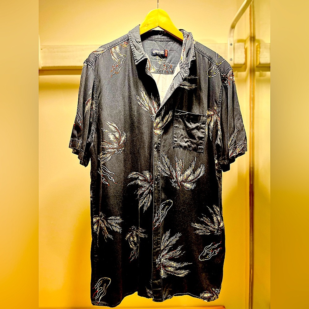 GLOBE appleyard men’s button down short sleeve shirt graphic palm trees, LRG
